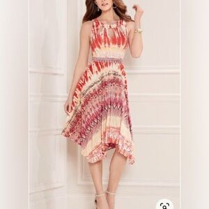 SOMA Keyhole Scarf Hem Midi Dress Women's XS Multicolor Stretch Cutout Boat Neck